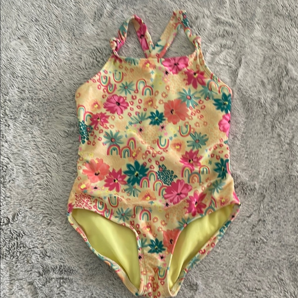 Cat and Jack Floral Rainbow Girls Swimsuit  SZ 4  5